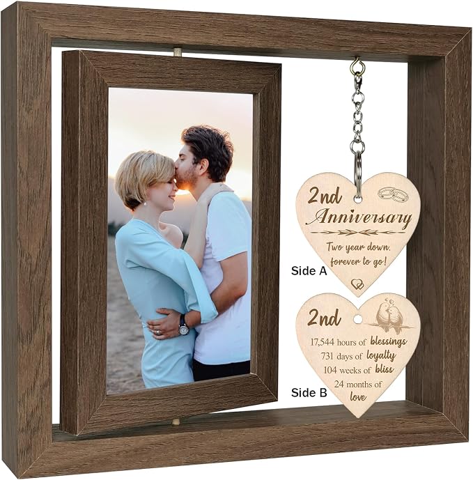 EYITUPC 2 Year Wedding Anniversary Picture Frame Gifts, 2nd Anniversary Frame for Husband Wife Couples (Display Two 4x6)