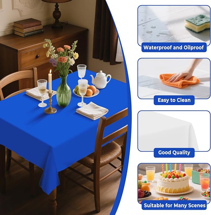 54IN X 320FT Plastic Table Cover Roll with Cutter Box, Cut to Size Plastic Table Cloths for Parties, Birthday, Disposable Tablecloth Roll for All Shape Tables (Blue, 54 Inch X 320 Feet)