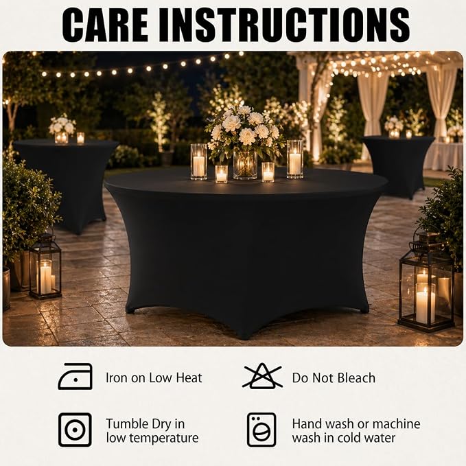 Round Table Covers - 6 Pack 48x30 Inch Table Cloth - Black Fitted Stretch Spandex Round Tablecloth for Party, Vendor, Birthday, Booth, Banquet