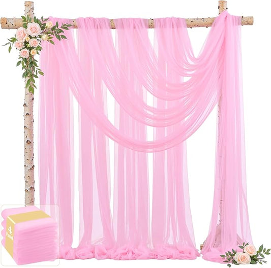 4 Panels Pink Wedding Arch Draping Fabric 30" x 19ft Wedding Drapes Tulle Drapes for Backdrop Sheer Fabric Backdrop Draping Decorations Back Drop Curtains for Reception Ceremony Party