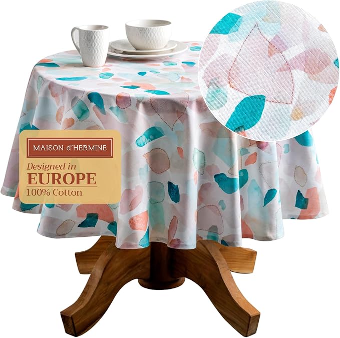 Maison d' Hermine Table Cloth Round Table 100% Cotton 63 Round Inches Tablecloth Reusable Decorative for Dining Kitchen Room Farmhouse Party Home Hotel Restaurant Spring Summer - Summer Picnic