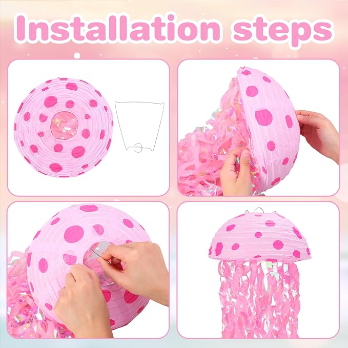 Whaline 30 Pcs 10 Inch Cartoon Sponge Themed Birthday Party Decoration Jellyfish Hanging Paper Lanterns with Tassel Hanging Swirls Ornament for Summer Mermaid Ocean Under The Sea Party Home Classroom