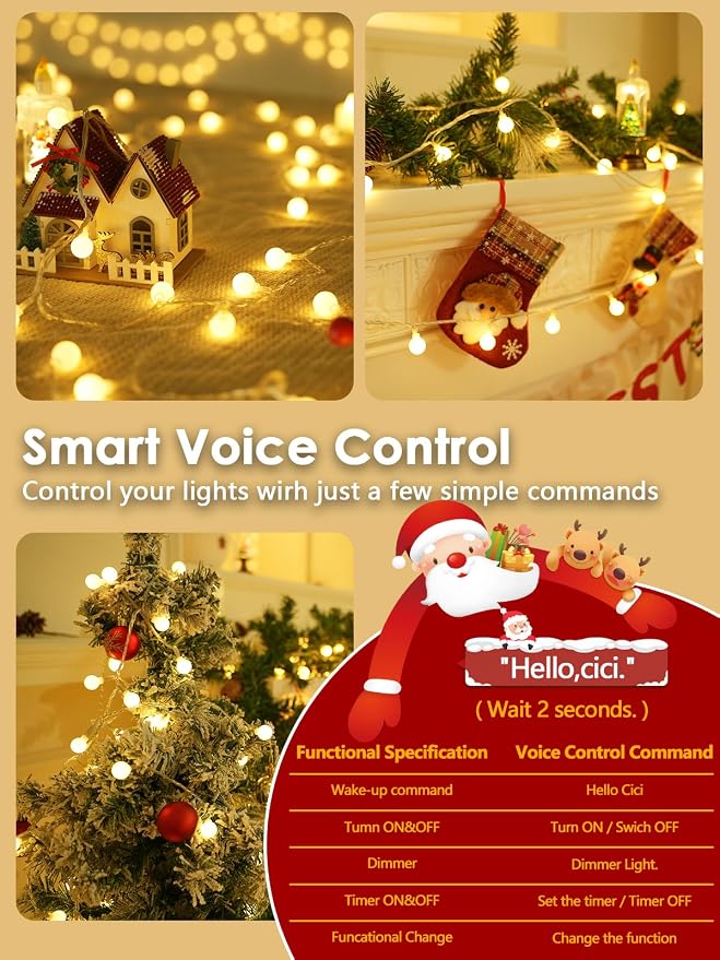 2026 New Connectable 43FT Smart Voice Controlled Globe String Lights Indoor Outdoor | 100LED Warm White Classroom Fairy Lights for Bedroom with Remote & Timer, 12 Modes Waterproof Classroom Decor