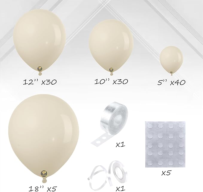 AFTERLOON® Biodegradable Balloons 112pcs Sand White Different Sizes 18" 12" 10" 5" Balloon Garland Arch Kit perfect for Birthday Party Decoration, Graduation, Baby Shower, Wedding and Anniversary
