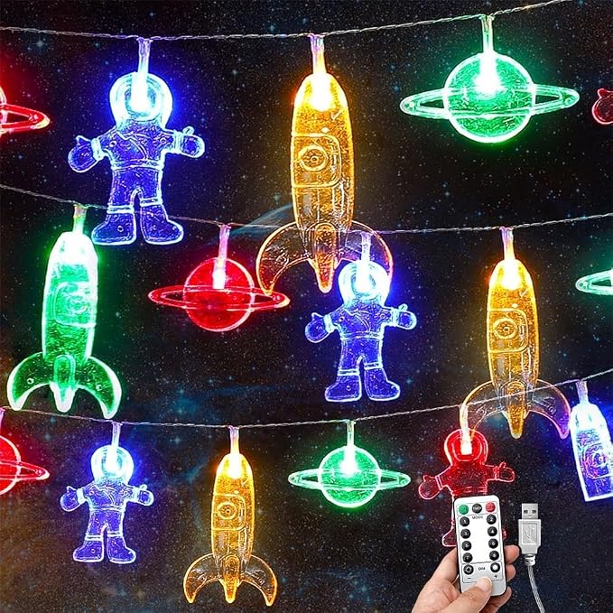20 LED Children's Room LED String Light Astronaut Spaceship Rocket Pendants Holiday Party Lights Wall Window Nursery or Kids room Decor Wedding Around the Garden Party Patio Christmas (multicolour)