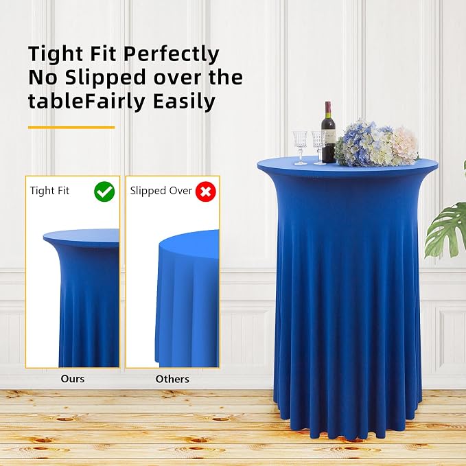 6 Pack Royal Blue Round High Top Highboy Cocktail Table Cloth 3243 Inch, Wrinkle Free Stretch Spandex Tablecloths Table Cover with Wavy for Party Bar Wedding Banquet Event