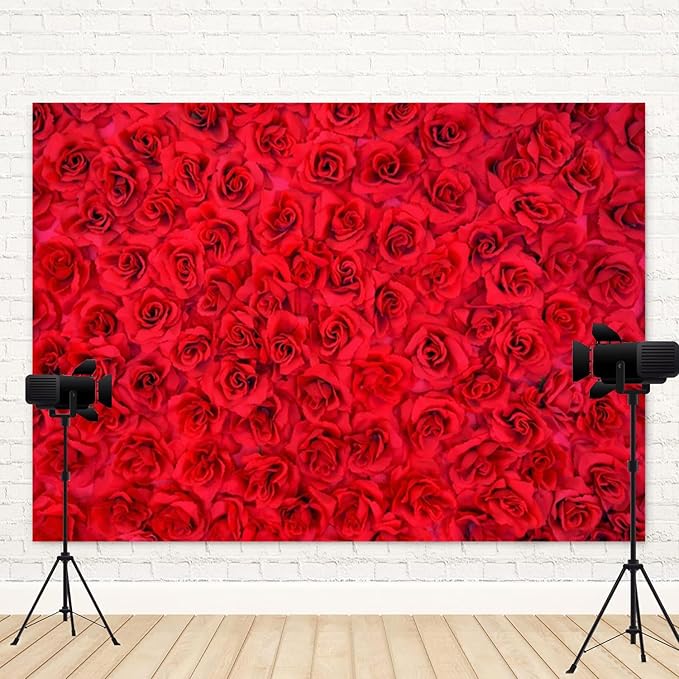 5x4ft Red Rose Backdrop Rose Flower Wall Background for Photography Valentines Day Backdrop Valentines Banner Wedding Bridal Shower Decor Birthday Decoration Mother's Day Photo Booth Prop