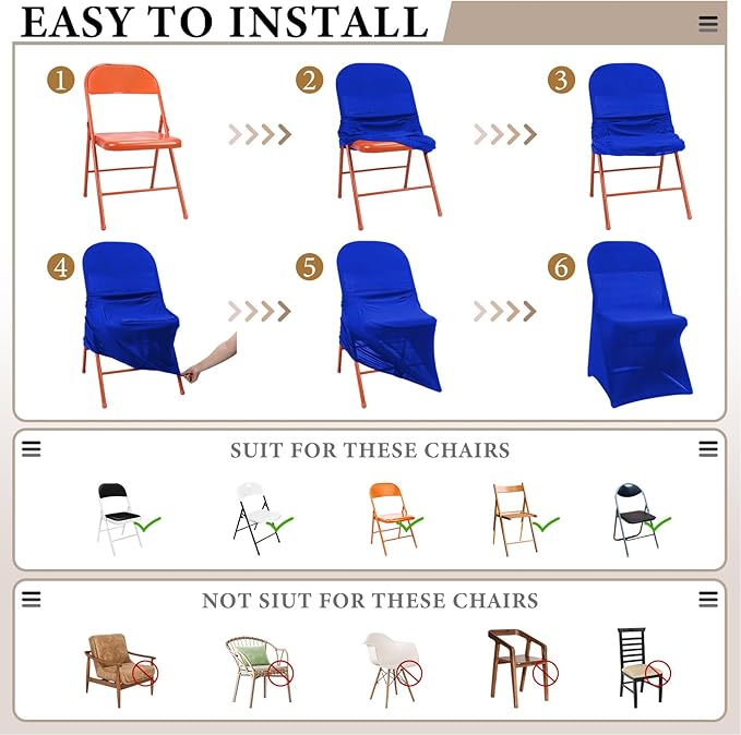 Newwiee 25 Pcs Spandex Chair Covers Bulk - Stretch Folding Flat Front Fitted Universal Chair Protector Pack Removable Washable for Wedding Party Dining Banquet Event (Blue)