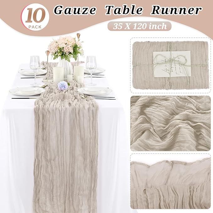 10 Pcs Rosy Brown Cheesecloth Table Runner 10FT, Gauze Table Runner for Wedding Reception Sheer Bridal Shower Birthday Party Boho Table Decoration, Rustic Romantic Wedding Runner
