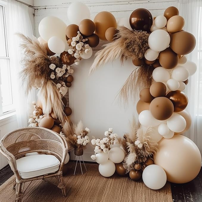 108Pcs Dark Brown Double Stuffed Balloons Different Size, 18/12/10/5 inch Matte Brown Balloons Garland Arch kit for Birthday Baby Shower Boho Neutral Luau Mocha Party Decoration
