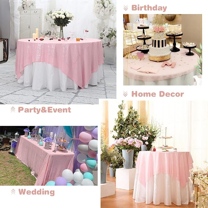 Eternal Beauty Pink Tablecloth, 90x156 Inch Sequin Rectangle Table Cover for Valentines Cake Dessert Exhibition Party Birthday Events