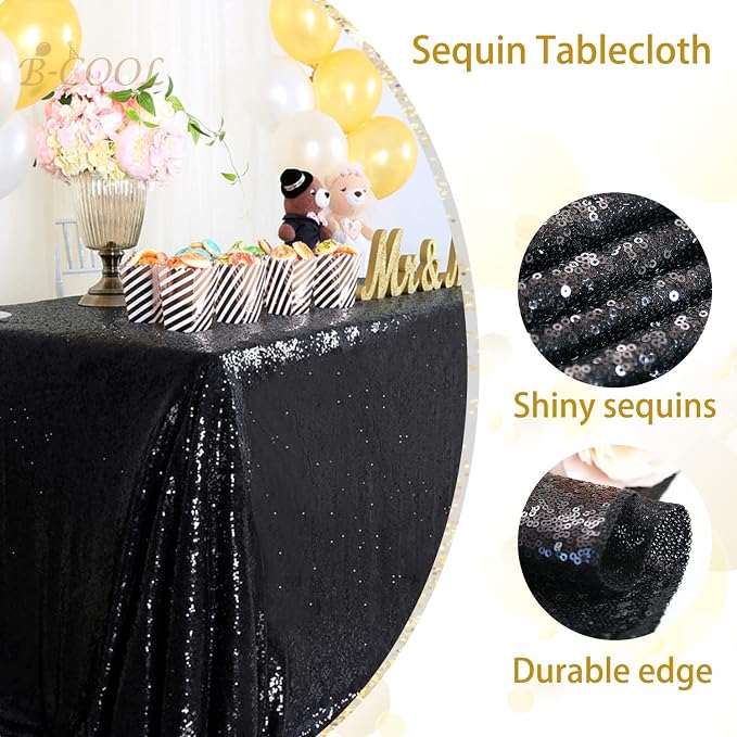 B-COOL Black Sequin Tablecloth Halloween Shimmer Tablecloth 50x80-inch Rectangular Table Overlays for Wedding Birthday Party Prom Table Decorations