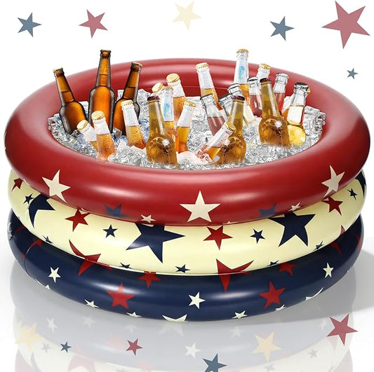 Fourluoo Patriotic Inflatable Cooler 4th of July Inflatable Blow up Party Decorations Large PVC Floating Ice Chest American Flag Pool Drink Holder for Holiday Birthday Party Outdoor Garden Yard Decor