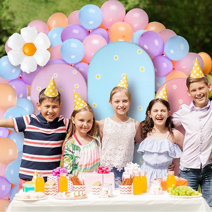 Foilswirl 34 Pieces Pastel Balloon Arch Backdrop Cover Kit 4ft 5ft 6ft Dog Theme Blue Spandex Arch Backdrop Cover with Daisy for Spring Boho Wedding Birthday Party