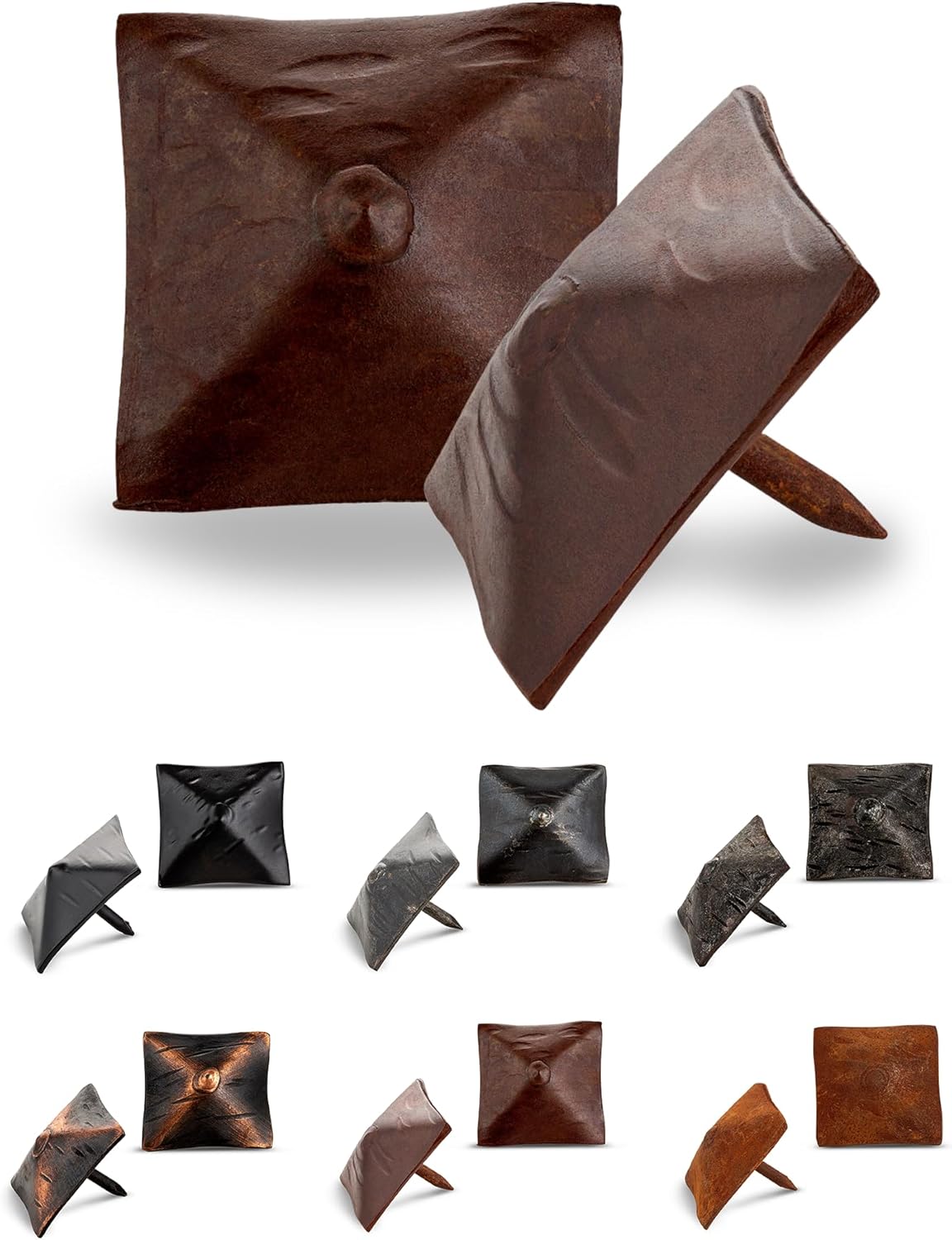 10 Pack 1.25" Square Head Iron Clavos Decorative Nails – Sealed Rusted – Handmade Rustic Square Fasteners for Farmhouse Shutters, Barn Doors, Shutters, and Gates – Ornamental Wood Accent