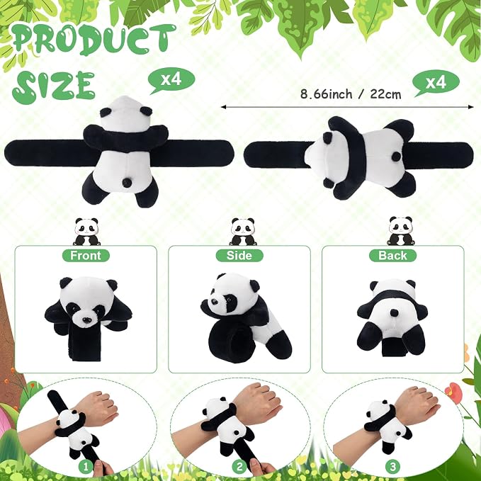 Lenwen 8 Pcs Panda Stuffed Animals Slap Bracelets for Kids Plush Animal Slap Snap Bracelets Bulk Panda Wrist Bands Adopt an Animal Party Favors School Students Gifts for Boys Girls Classroom Prizes