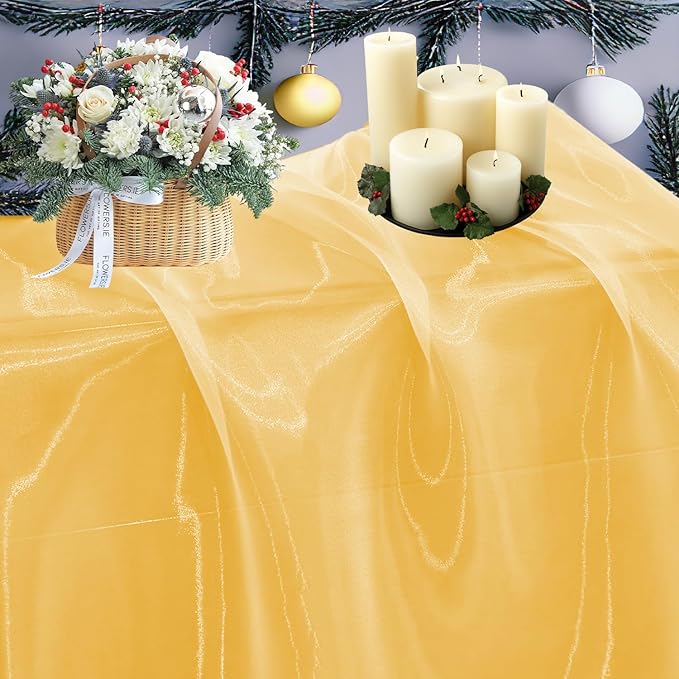 MDS Pack of 1 Yard Sheer Organza Fabric for Wedding Party Home Event Banquet Decorations, Backdrop Curtain Craft Dress Sewing Fashion DIY Crystal Organza Tulle Fabric Bolt 44” Wide - Gold