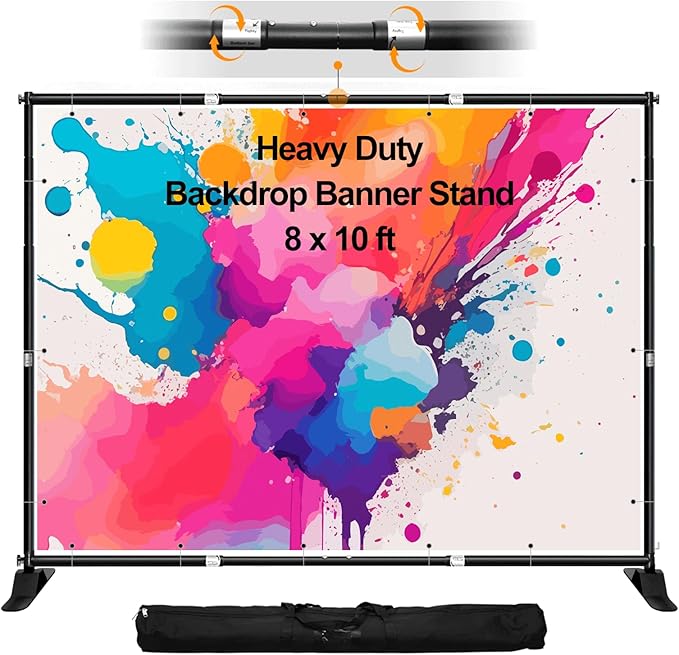 FUDESY 10 x 8ft Backdrop Banner Stand, Heavy Duty Adjustable Photo Background Stand Kit with Carrying Bag, Step and Repeat Frame Stand for Parties Wedding Trade Show Photo Booth Display
