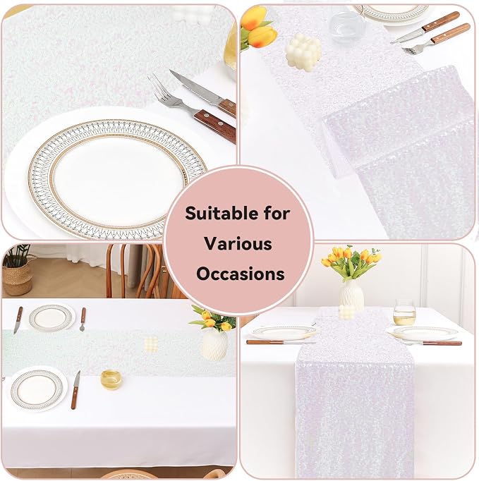Sugargirl 10 Packs 12 x 72 inches Sequin Table Runner, Glitter Iridescent Table Runner for Birthday Party Supplies Wedding Holiday Celebration Event Decorations
