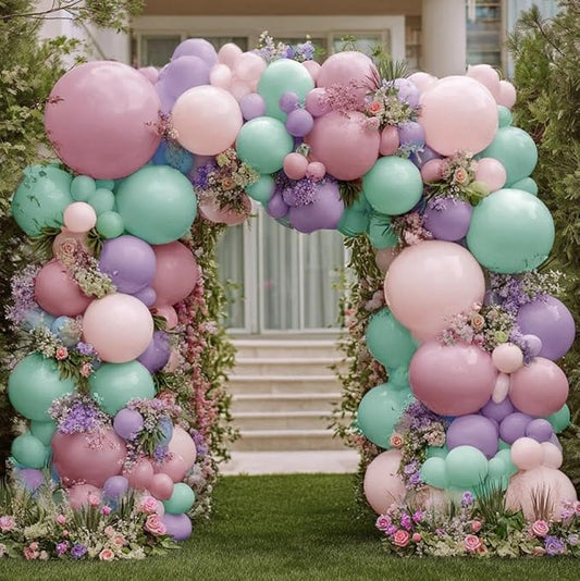 Double Stuffed Pastel Balloon Garland Pink Purple Green Colorful Balloon Arch Gold Metallic Latex Kit For Mermaid Easter Baby Shower Princess Ice Cream Birthday Party Decoration