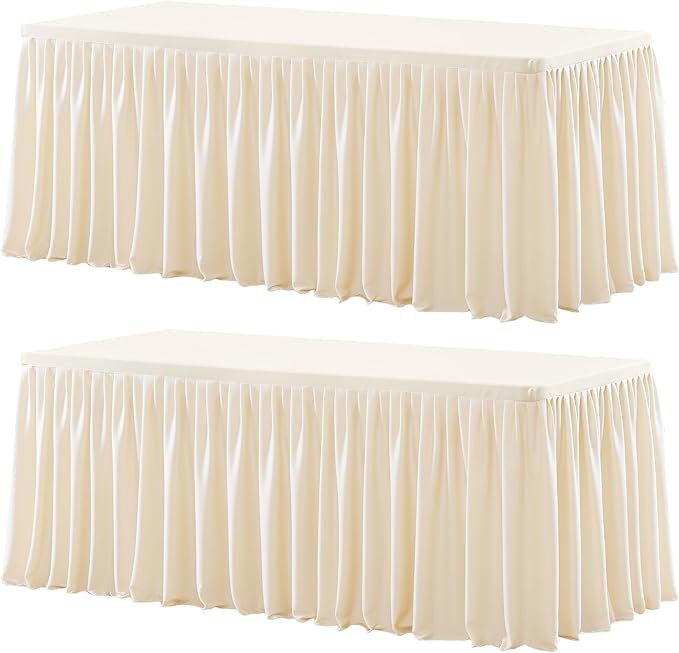 Wish Care 2 Pack Light Champagne Rectangle Table Clothes for 4 Foot Tables, Polyester Fitted Tablecloths 4ft Stretch Table Cover for Wedding, Birthday, Parties, Trade Show, Craft Show