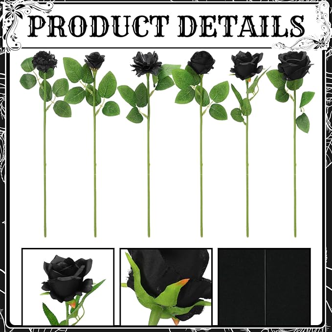 Lyrow 60 Pack Black Artificial Flower Hanging Ornaments Rose Floating Garland Gothic Halloween Moody Dark Wedding Victorian Goth Black Aesthetic Ceiling Garland Home Table Decor DIY Bouquet Craft