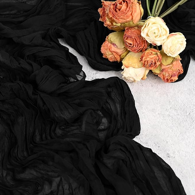 24 Pack Black Cheesecloth Table Runners,10FT Boho Gauze Table Runner,35x120inch Rustic Table Runner for Wedding Party Bridal Shower Thanksgiving Christmas Boho Table Decoration