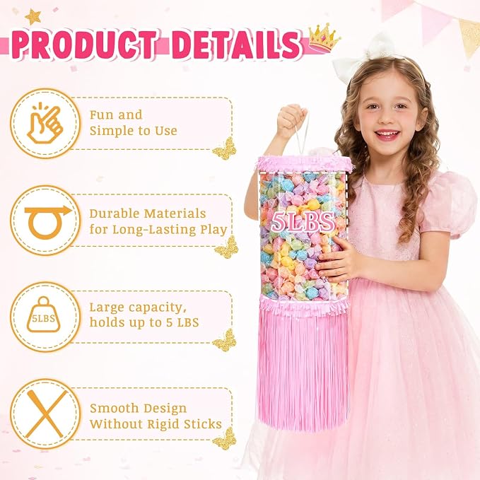 WERNNSAI Princess Spinning Piñata - Spinning Piñata with Pull String, DIY Stickers, Girl Piñata for Princess Birthday Party Decorations Summer Party Carnivals Games Supplies (13" x 7.9" x 7.9")