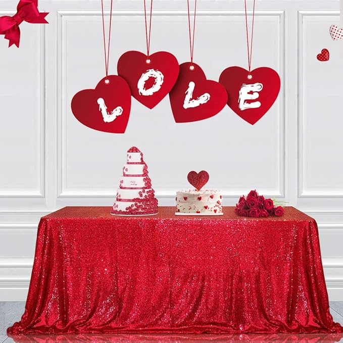 PartyDelight Sequin Tablecloth Red Rectangle 50"x80" Shimmer Table Cloths Sparkle Glitter Decorations