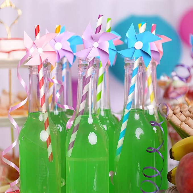 100 Packs Biodegradable Paper Straws, Assorted Rainbow Colors Disposable Drinking Straws for Birthday Carnival Summer Pool Party Wedding Baby Shower Halloween Christmas Decoration Supplies