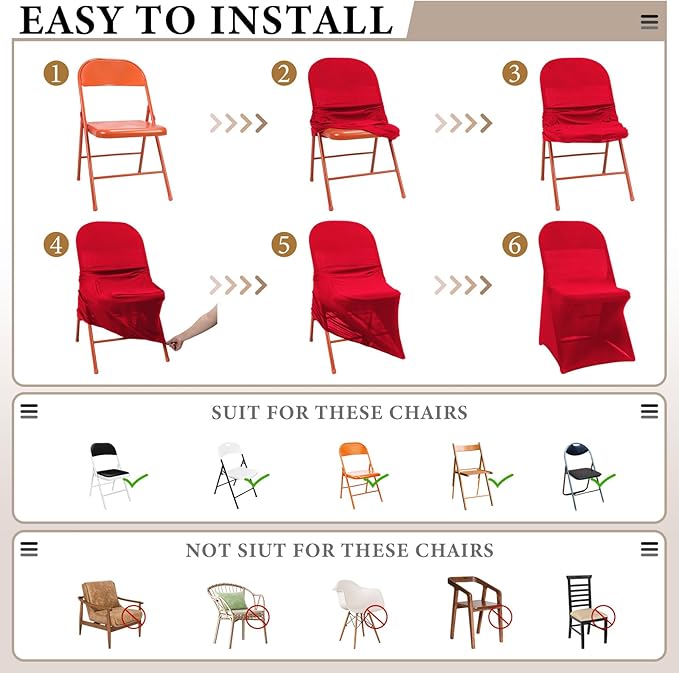 Newwiee 100 Pcs Spandex Chair Covers Bulk - Stretch Folding Flat Front Fitted Universal Chair Protector Pack Removable Washable for Wedding Party Dining Banquet Event (Red)