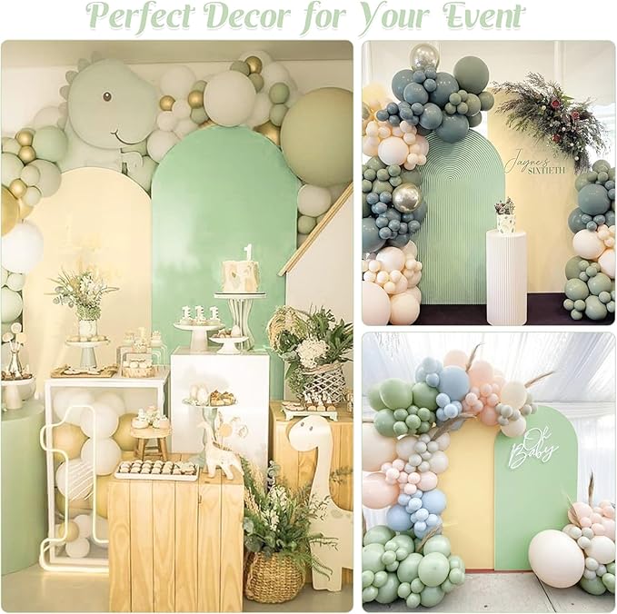 Set of 2 Spandex Fitted Arch Backdrop Cover Wedding Arch Cover Round Top Chiara Arch Backdrop Stand Covers for Birthday Party Baby Shower Wedding Arch Decor（6 FT Sage Green, 7.2 FT Beige）