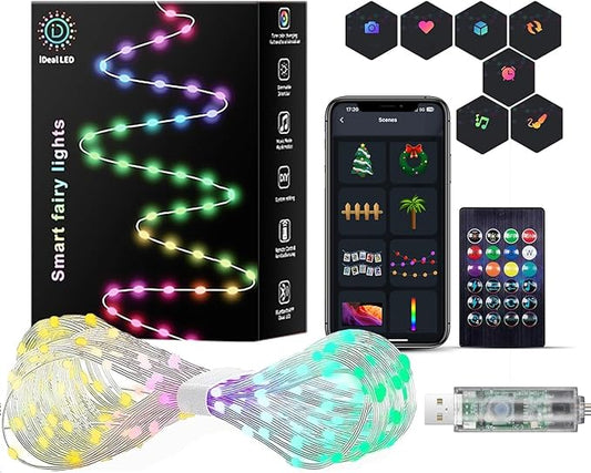 Super RGB Smart Fairy String Lights 66Ft 200LEDs, Color Changing String Lights w/Remote & App Control, Multicolor Dynamic DIY RGB-IC Twinkle Light for Bedroom, Birthday, Party, Wedding Indoor Decor