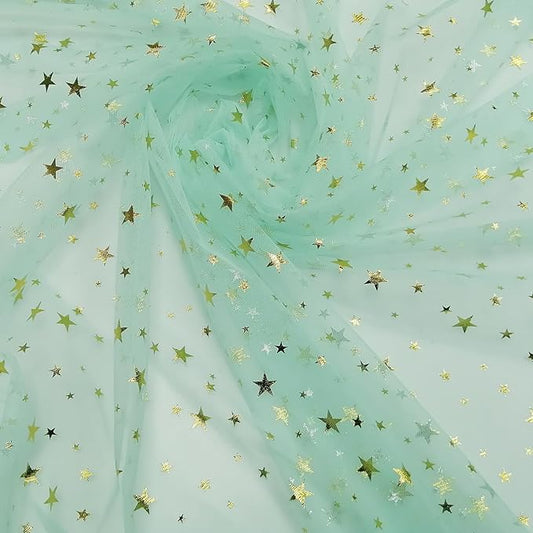 Glitter Star Bobbinet Tulle Netting Fabric By The Yard 62" Wide Light Green 2yards