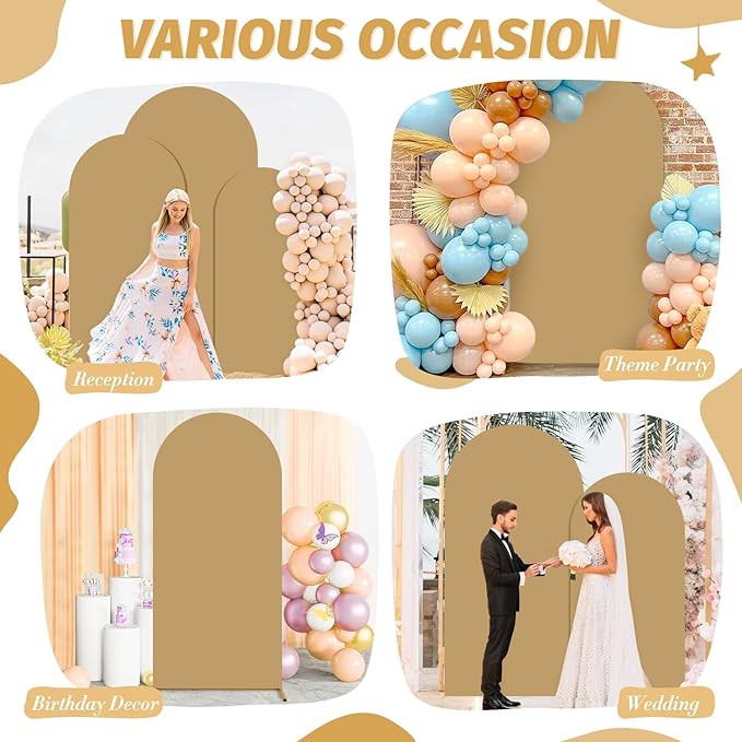 MODFUNS Brown Arch Cover 4x7.2ft Arch Backdrop Cover Fitted Spandex Arch Covers Khaki Backdrop Covers Vintage Stretchy Arch Stand Covering for Wedding Birthday Banquet Party Arch Decor