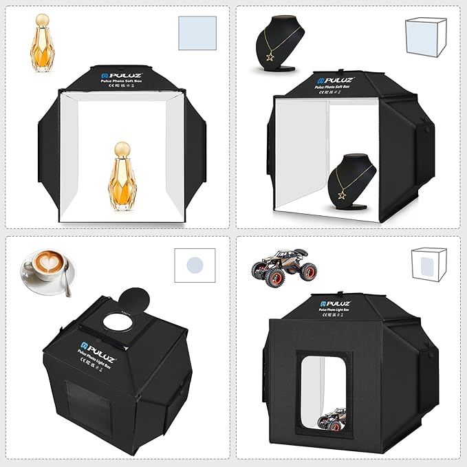 PULUZ 16x16 Inch Upgrade Photo Studio Light Box, Professional Dimmable Shooting Tent with 480 LED Lights & 4 PVC Backdrops, Portable Softbox for Jewelry, Small Product Photography