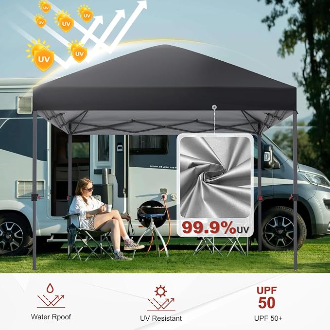 ABCCANOPY 10x10 Pop Up Canopy - Outdoor Patio Portable Canopy Tent Gazebo Heavy Duty for Backyard and Deck with 4 Sandbags and 8 Stakes (Black)