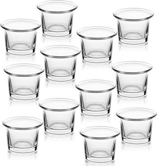 Letine Tealight Candle Holder Set of 12- Clear Glass Votive Candle Holders Bulk for Valentine's Day Decorations, Wedding, Party & Home Decor