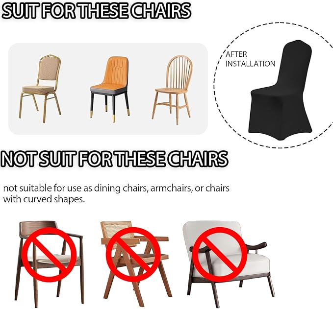 Asnomy Chair Covers Stretch Spandex Chair Covers Universal Fitted Chair Cover Protector for Wedding,Party,Dining and Banquet（Black, 25 PCS