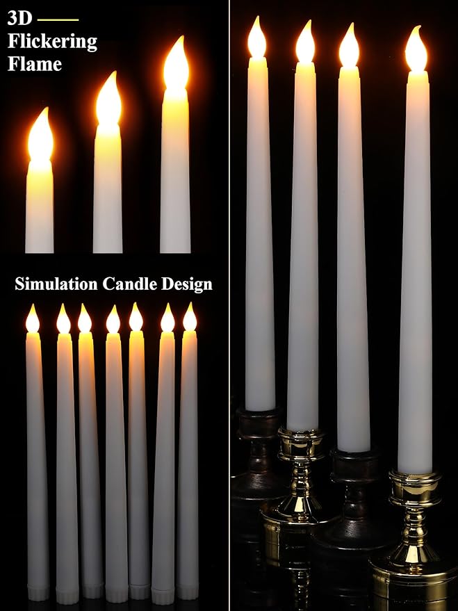 Funtery 48 Pcs Flameless LED Taper Candles Battery Operated Candles Bulk Realistic LED Candlesticks Flickering for Wedding Church Party Home Decor(White,11 Inch,Classic Style)