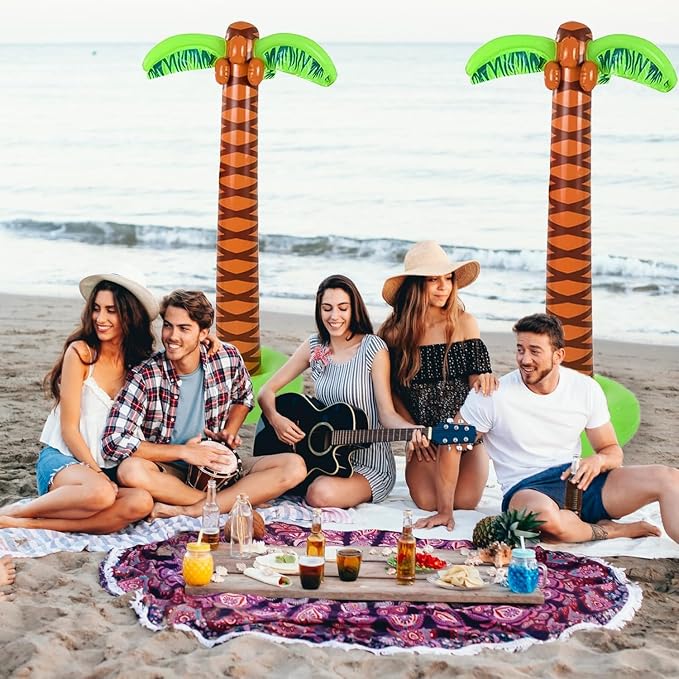 4E's Novelty 4 Pack Giant Inflatable Palm Trees 6 Ft Tall - Palm Tree Blow Up for Tropical Seaside Inflate Trees Party Decorations, Summer Beach Tree Party Decoration Supplies