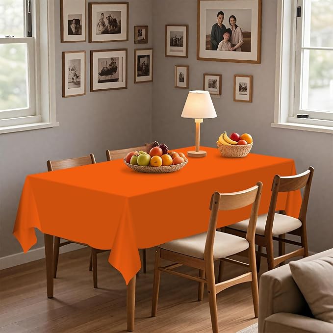 54IN X 160FT Plastic Table Cover Roll with Cutter Box, Cut to Size Plastic Table Cloths for Parties, Birthday, Disposable Tablecloth Roll for All Shape Tables (Orange, 54 Inch X 160 Feet)