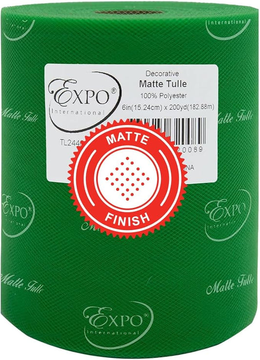 Expo International Decorative Matte Tulle, Roll/Spool of 6” X 200 Yards, Lightweight Polyester Tulle Fabric for Tutus, Costumes, and Party Decorations, Washable, Easy-to-Use, Green