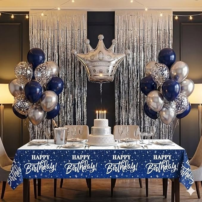 Birthday Decorations Men Blue - (Total 89pcs) blue party Banner, Pennant, Hanging Swirl, Foil Backdrops, balloons, Tablecloths, cupcake Topper, plates, Photo Props, birthday Sash for women boy