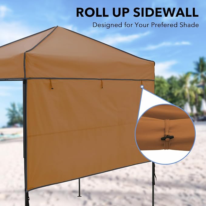 6x4 Pop Up Canopy Tent with Half Wall Panel, Instant Portable Beach Canopy, Outdoor Tent with Carry Bag for Camping, Sports, Tailgating, Events, Khaki