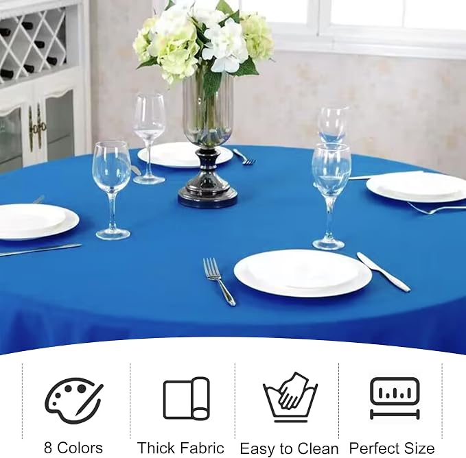 4 Pack Round Tablecloth 108 Inch Polyester Washable Fabric Table Covers for Wedding Dining Table Buffet Parties Banquet Decoration（Blue）