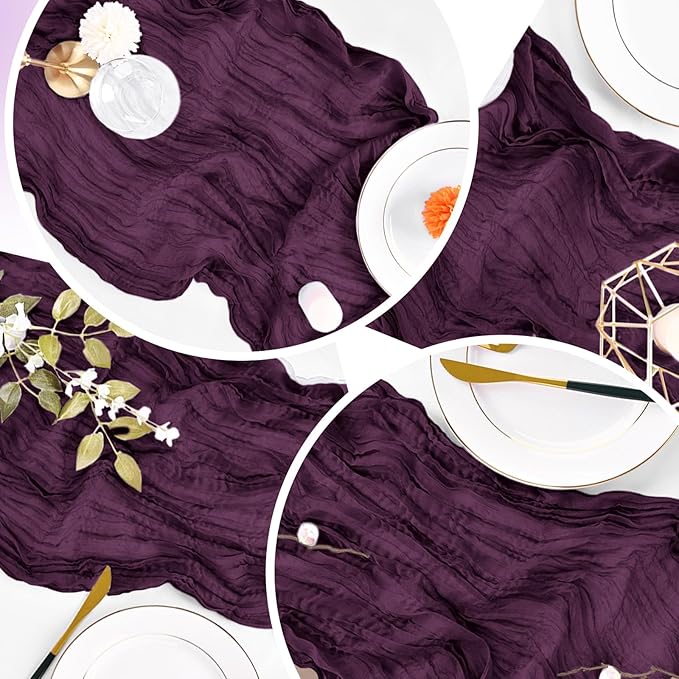 16 Pack Dark Purple Cheesecloth Table Runner 20 x 120 inch Gauze Table Runners 10 FT Long,Semi Sheer Boho Cheese Cloth Fabric Table Runner Bulk for Party,Wedding,Baby Shower,Bridal Shower Decoration