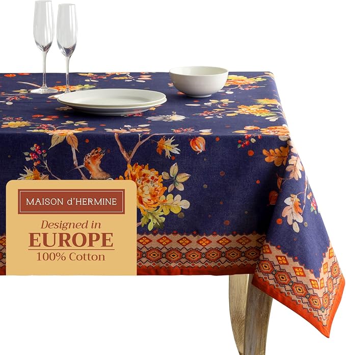 Maison d' Hermine Table Cloth Rectangle Table 100% Cotton 70 x 108 Inches Fall Tablecloth Reusable Everyday Use for Thanksgiving Christmas Decorations Dining Farmhouse Party (Kelim - Infinity)
