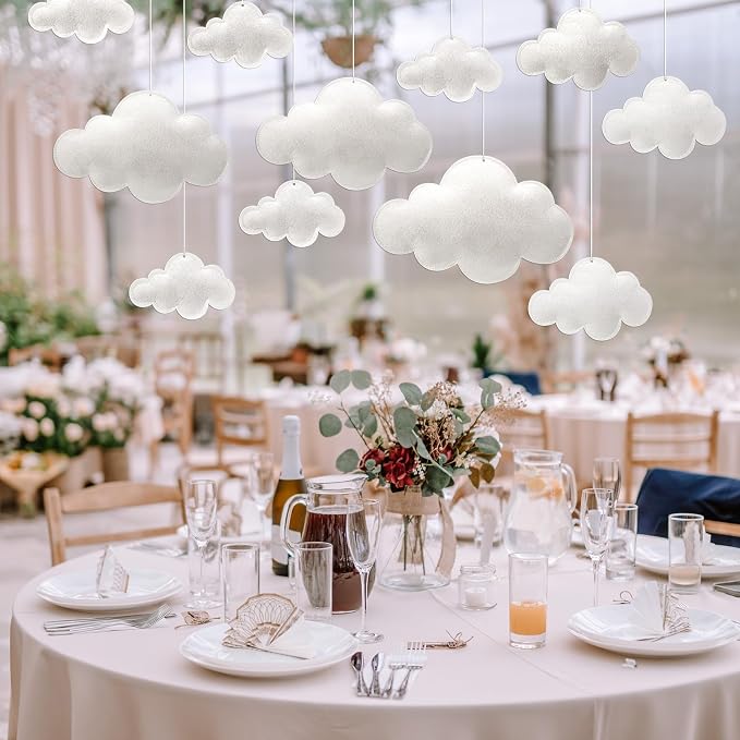Ayfjovs 16PCS Cloud Hanging Decoration - 3D Felt Clouds for Nursery, Stage Props and Classroom Decor