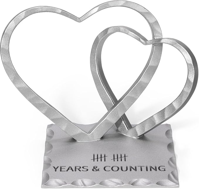 Vastsea 10 Year Anniversary Wedding Gifts for Him Her - 10th Anniversary Tin Gift for Wife Couples Husband, Hearts Sculpture Home Decor & Card & Gift Box